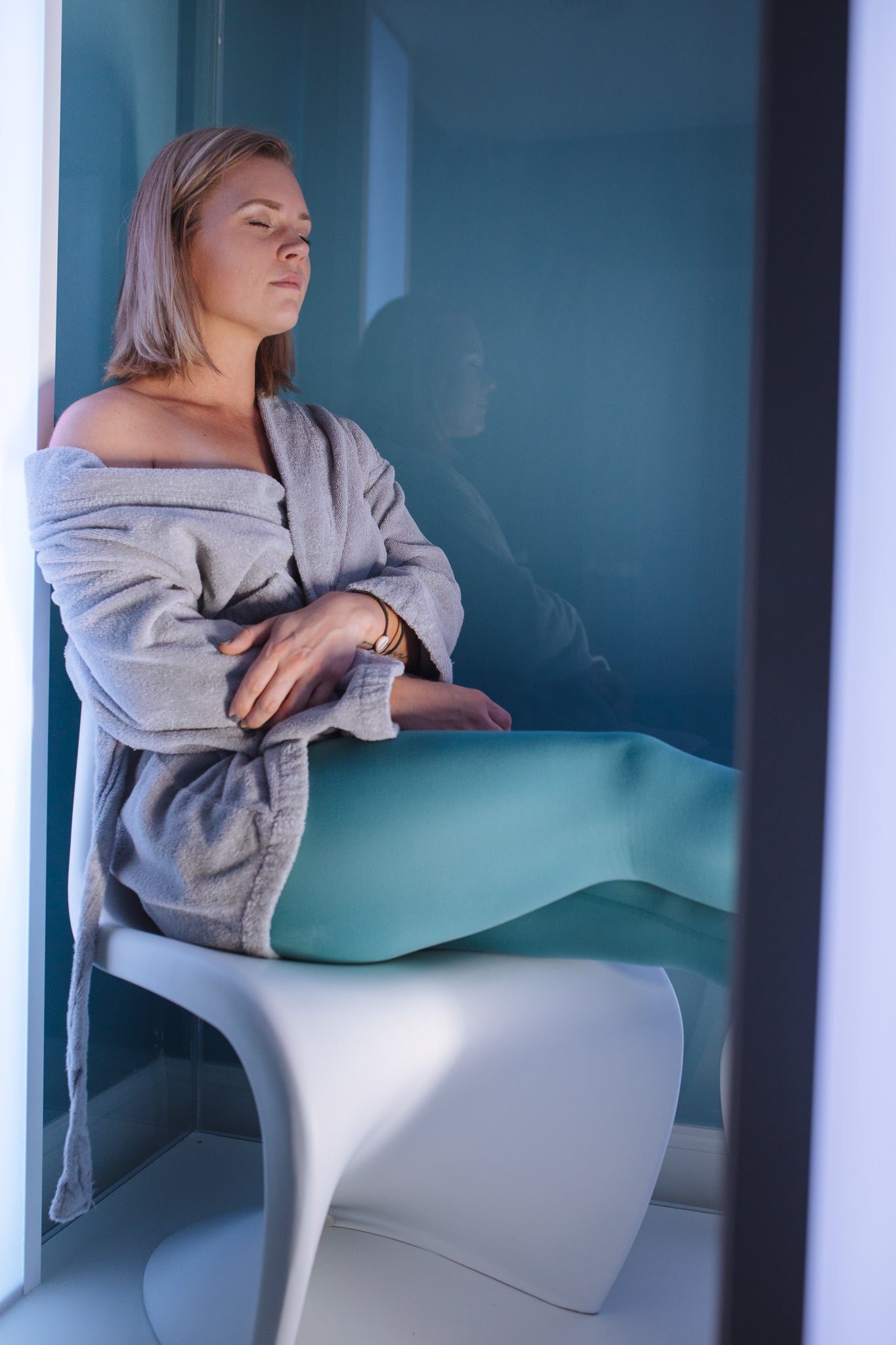 Woman relaxing in the salt booth