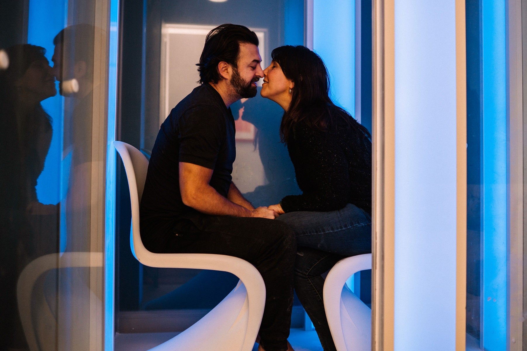 couple relaxing and healing in the salt booth room